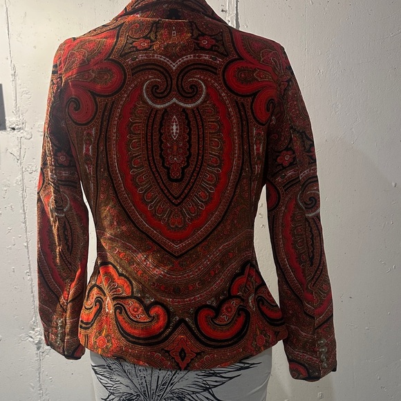 Isaac Mizrahi Paisley burnt orange corderoy Blazer paisley w buttons & pockets - Picture 2 of 13